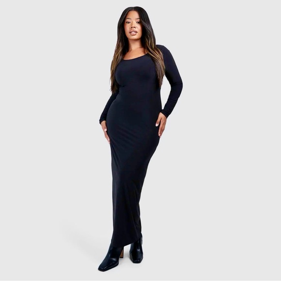 NWT Boohoo ‘Plus Premium Heavy Weight Slinky Long Sleeve Maxi Dress’ in Black 22 - Picture 4 of 14